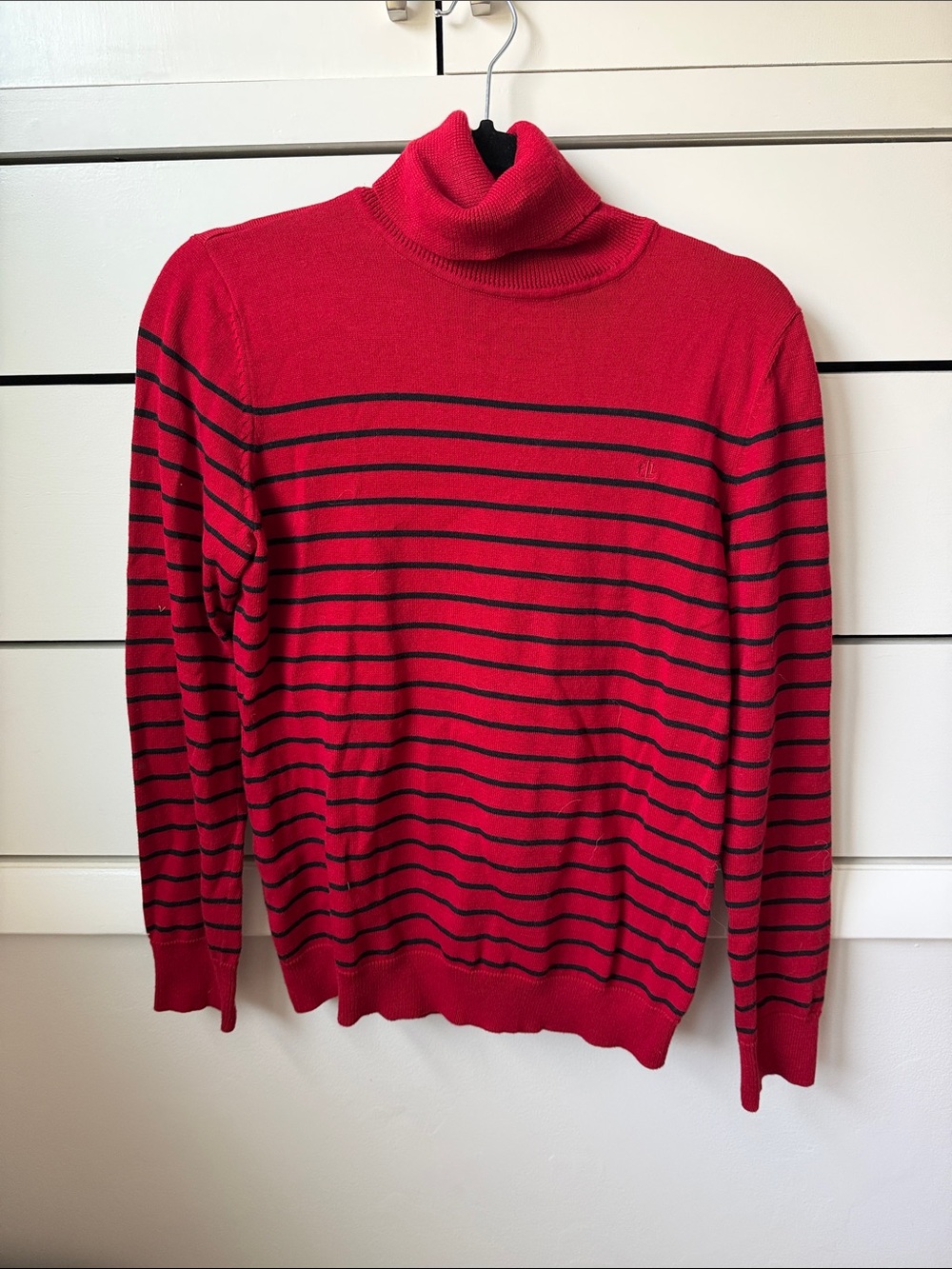 Lauren Ralph Lauren Red Turtleneck with Navy Stripes